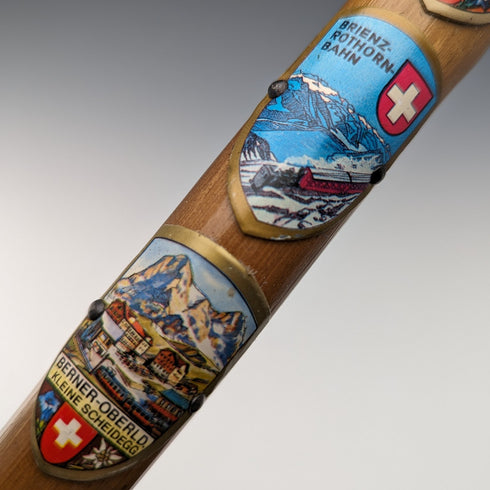 復古男式瑞士旅遊手杖棕色軸 94 厘米